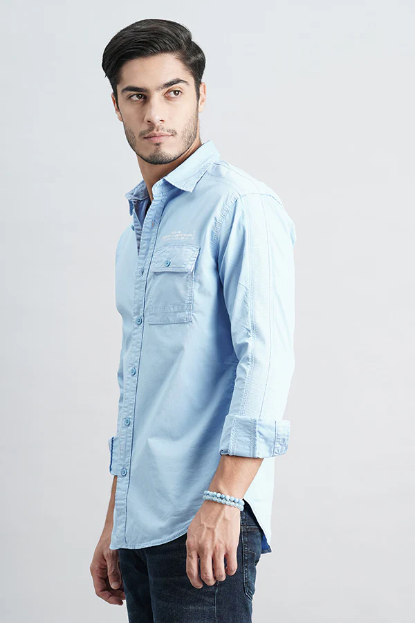 Airforce Blue Full Sleeve Solid Shirt - Image 5