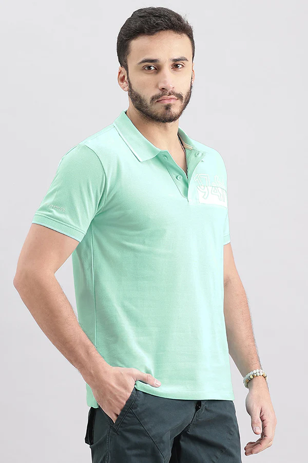 Aqua Blue Half Sleeve Pique Polo Tee - Image 3