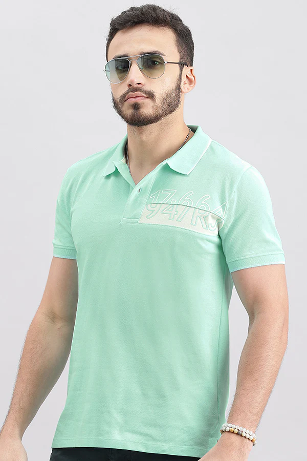 Aqua Blue Half Sleeve Pique Polo Tee - Image 6