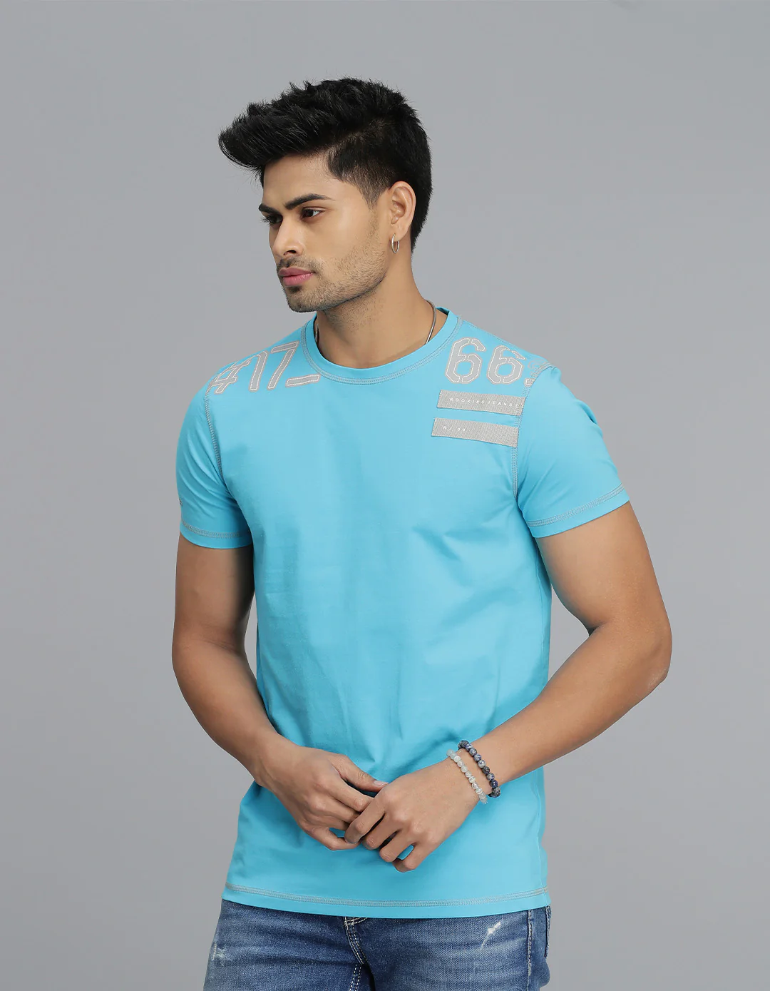 Aqua Half Sleeves Round Neck Tee - Image 3