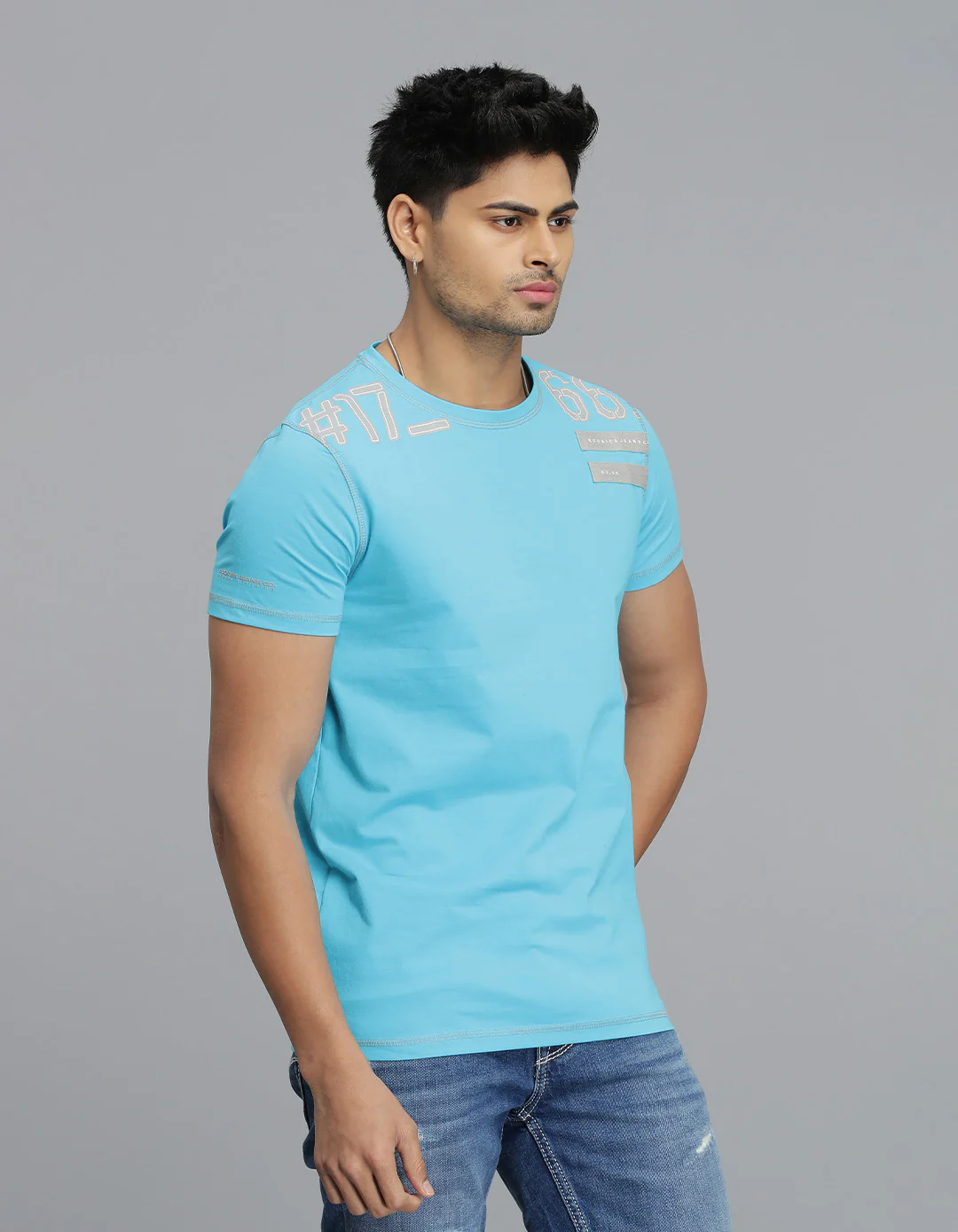 Aqua Half Sleeves Round Neck Tee - Image 4