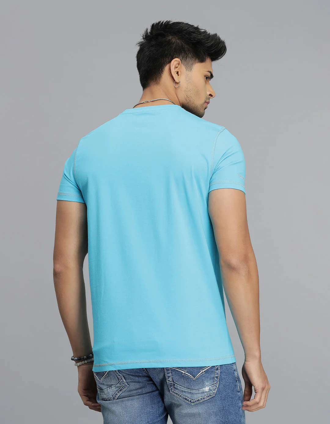 Aqua Half Sleeves Round Neck Tee - Image 5