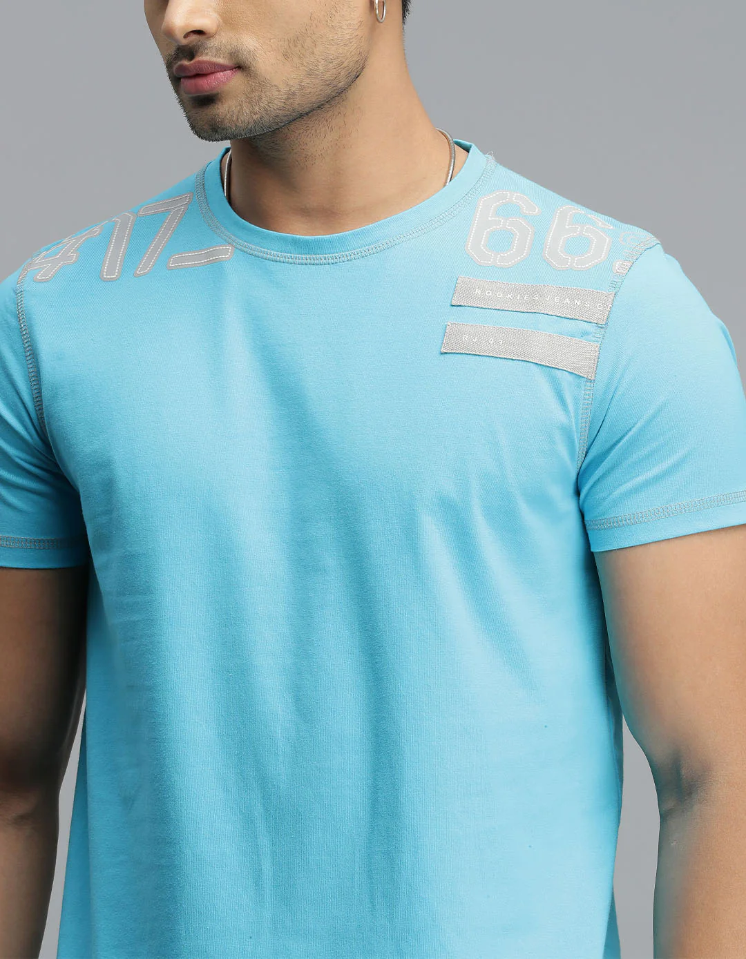 Aqua Half Sleeves Round Neck Tee - Image 6