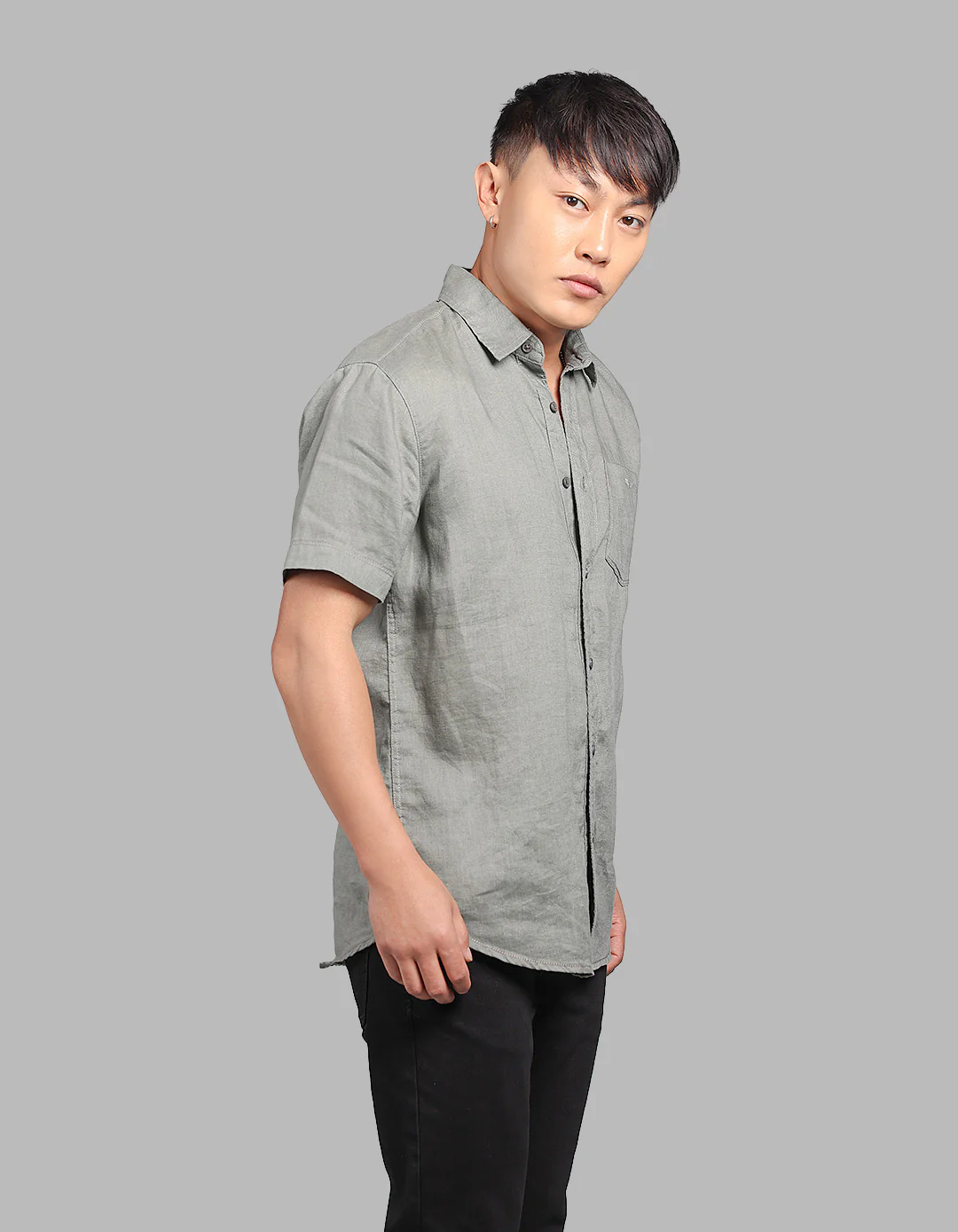 Army Half Sleeve 100% Linen Shirt - Image 4
