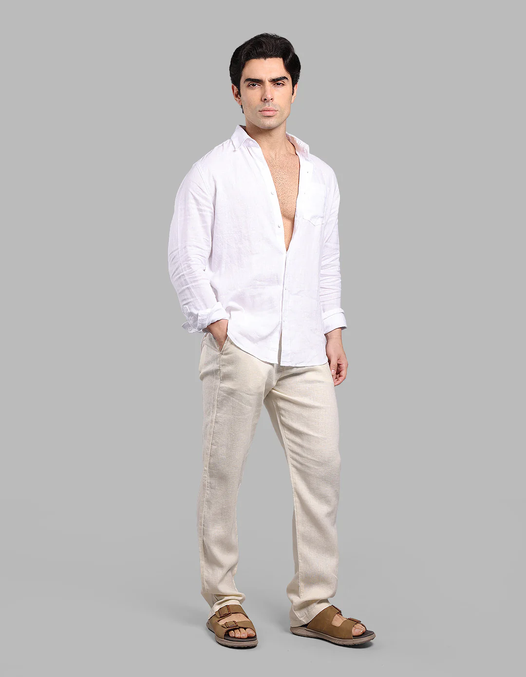 Beige 100% Linen Chino Pant - Image 3