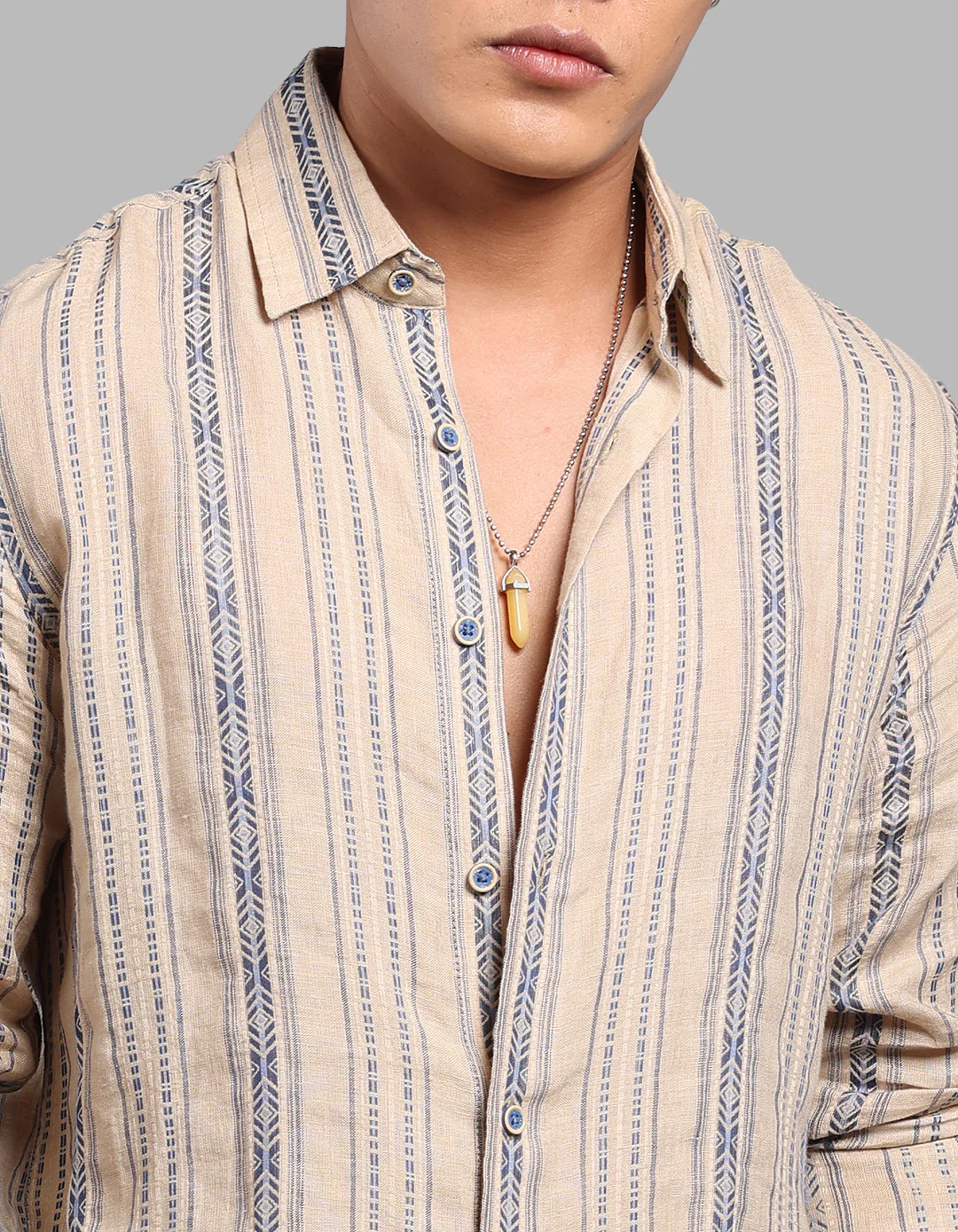 Beige Full Sleeve Linen Blend Stripe Shirt - Image 6