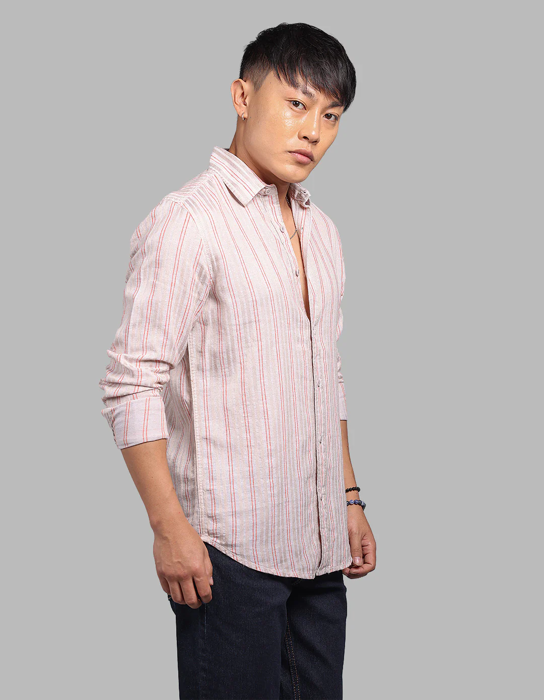 Beige Full Sleeve Linen Blend Stripe Shirt - Image 4
