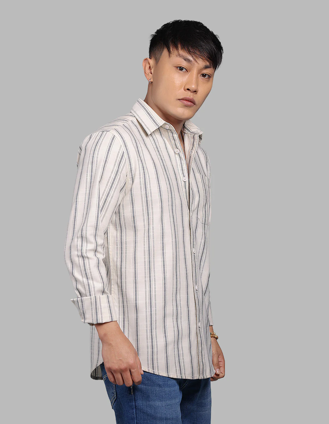Beige Full Sleeve Stripe Shirt - Image 4