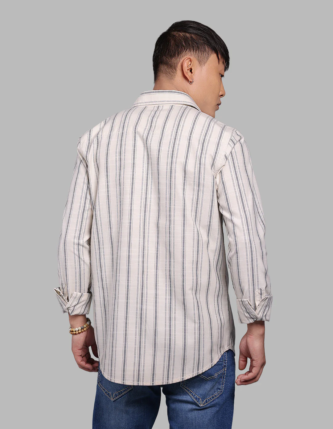 Beige Full Sleeve Stripe Shirt - Image 5