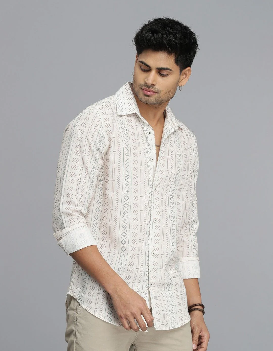 Beige Full Sleeves Printed Shirt - Image 4