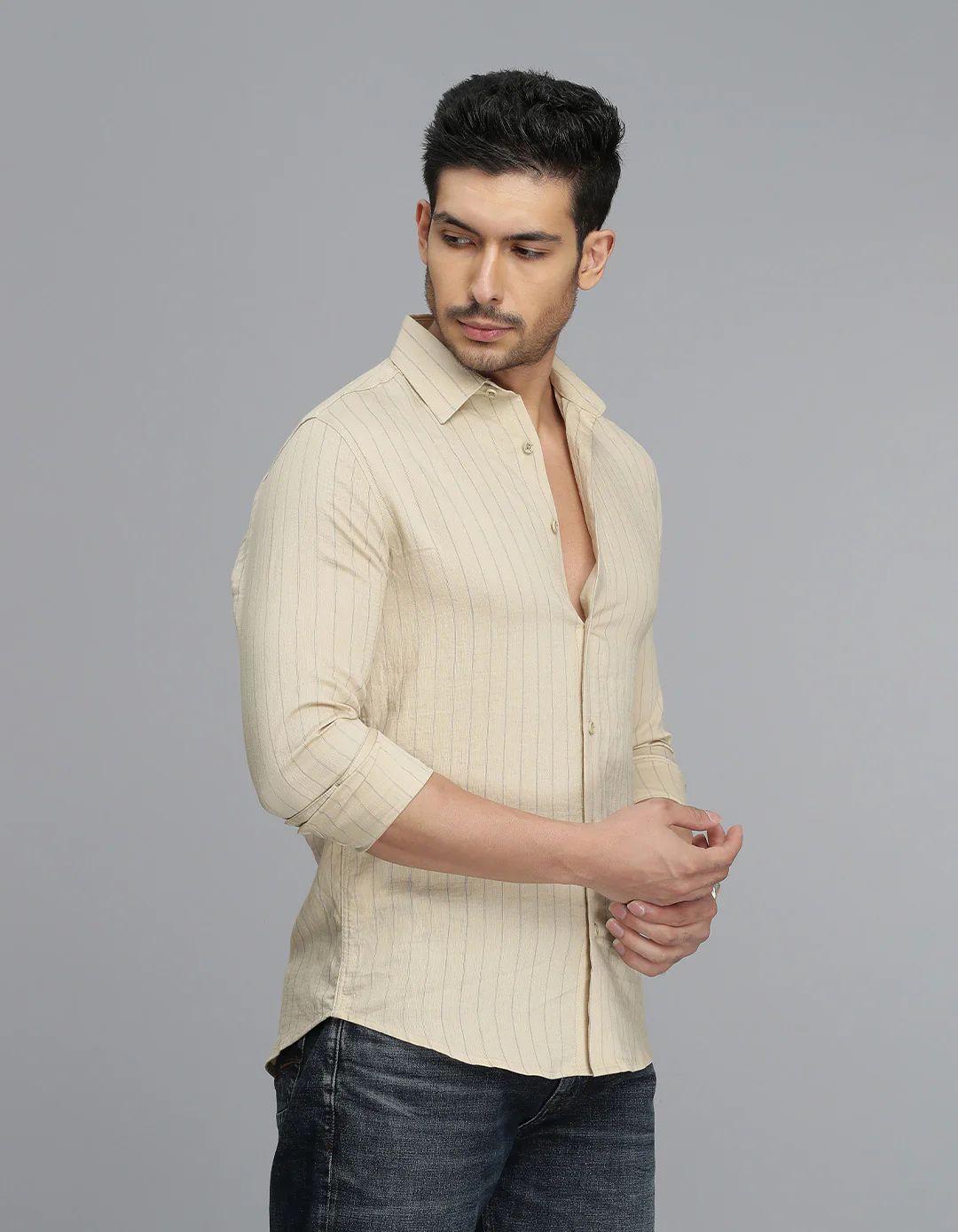 Beige Full Sleeves Stripe Shirt - Image 4