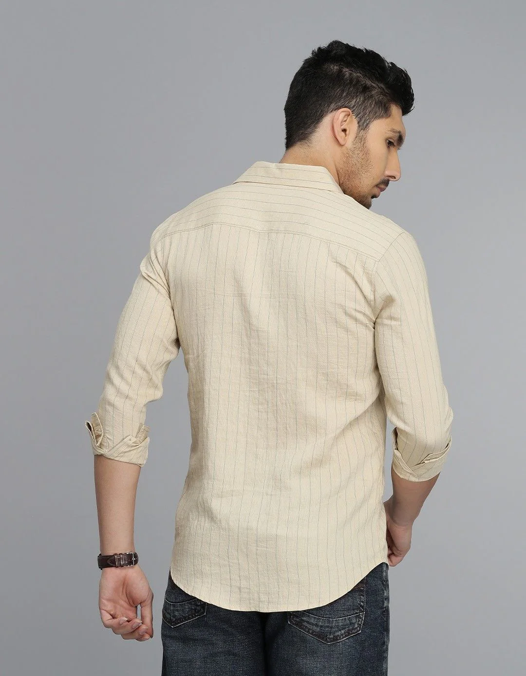 Beige Full Sleeves Stripe Shirt - Image 5