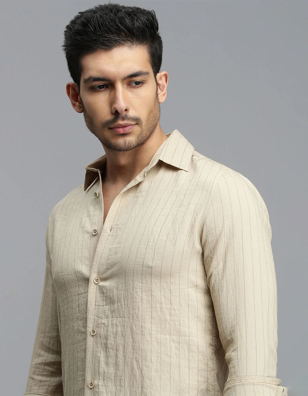 Beige Full Sleeves Stripe Shirt - Image 6