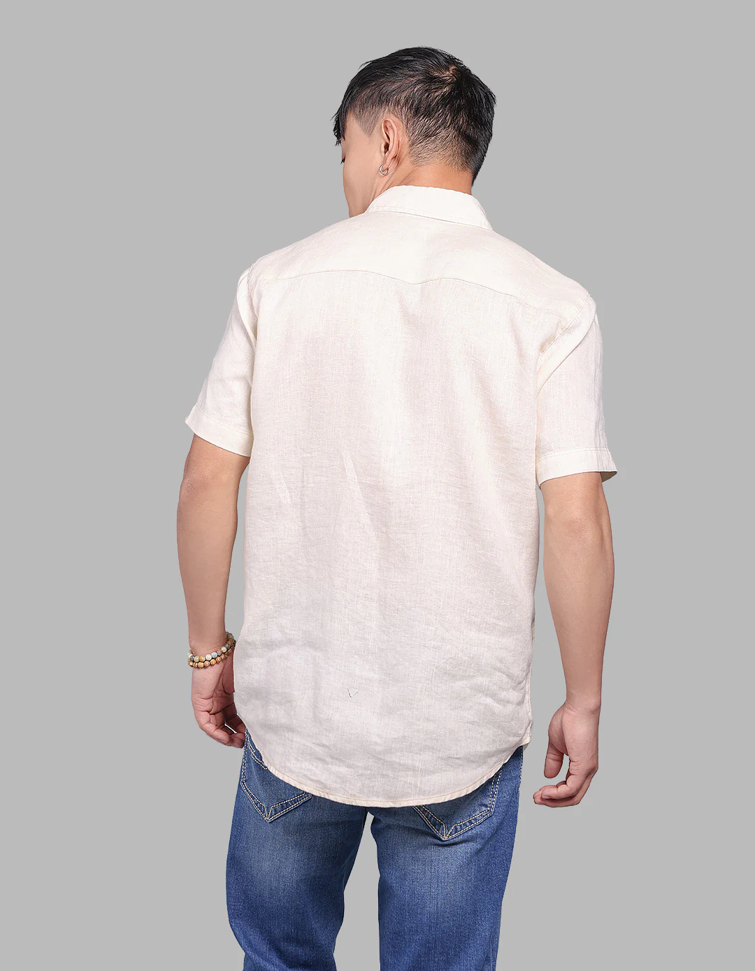 Beige Half Sleeve 100% Linen Shirt - Image 5