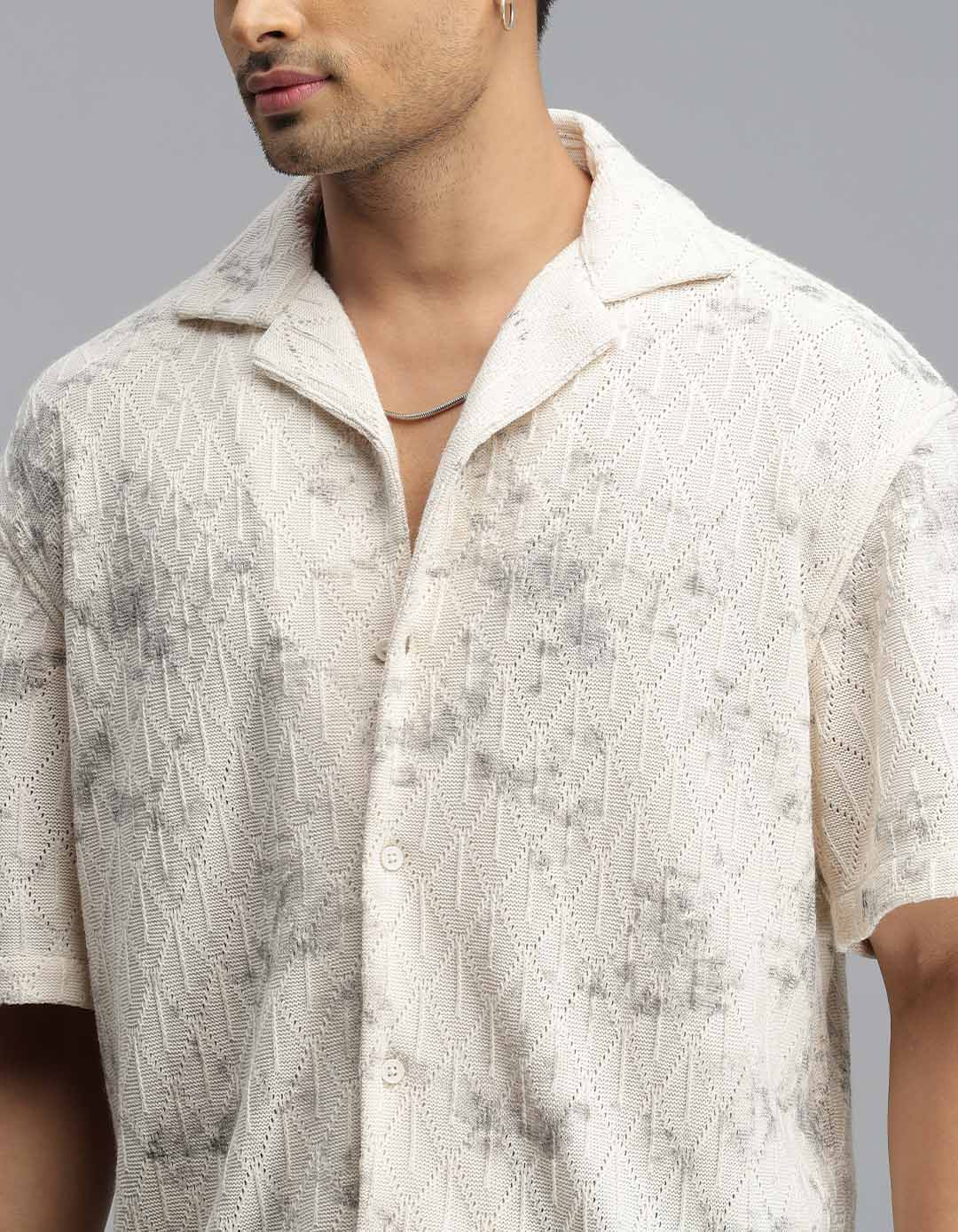 Beige Half Sleeves Crochet Shirt - Image 6