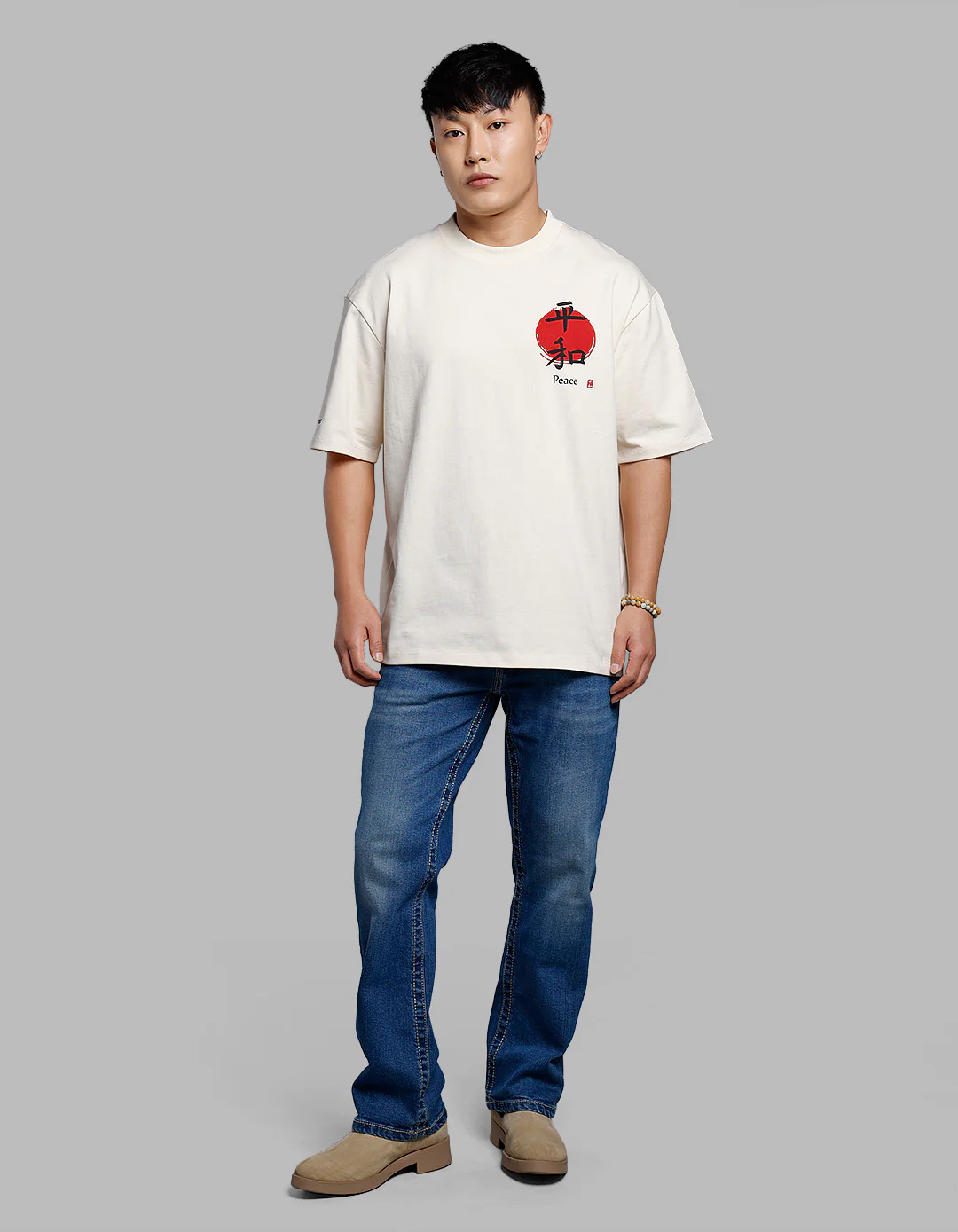 Beige Half Sleeves Oversize Tee - Image 3