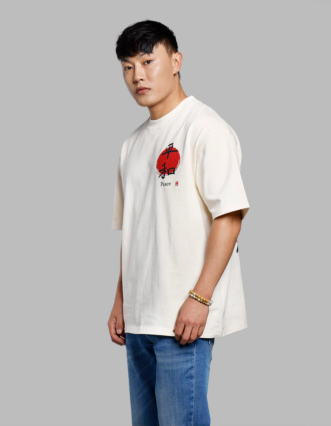 Beige Half Sleeves Oversize Tee - Image 4