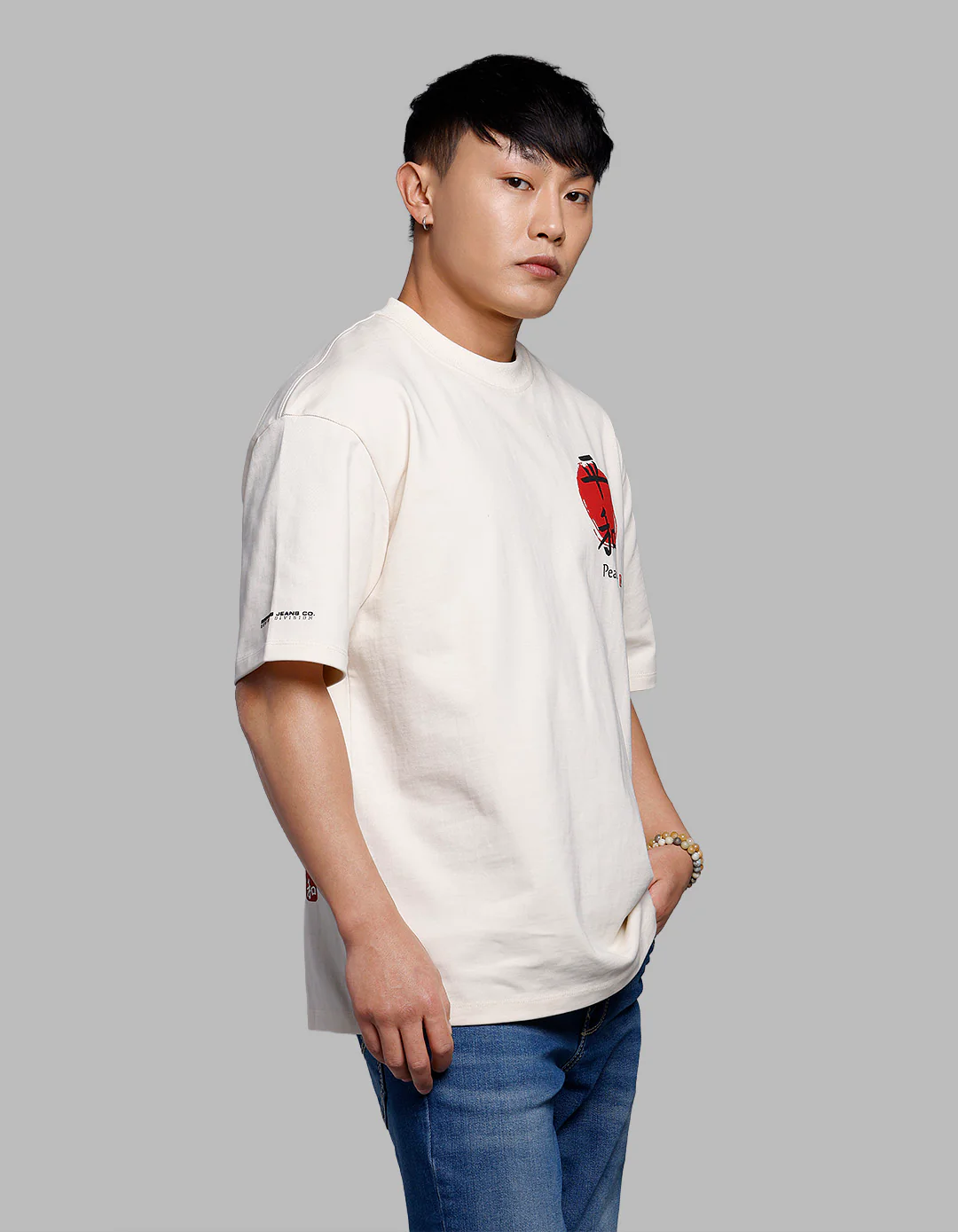 Beige Half Sleeves Oversize Tee - Image 5