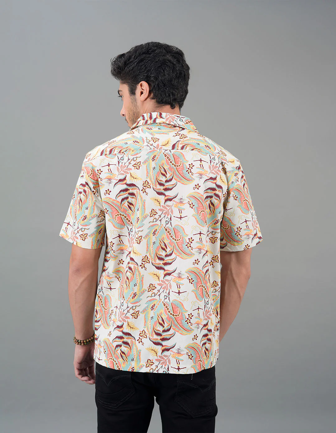 Beige 100% Cotton Half Sleeves Printed Shirt - Image 5
