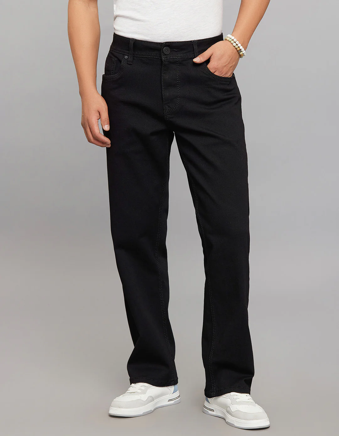Black Cropped Mid Rise, Comfort & Straight Fit Stretch Jeans