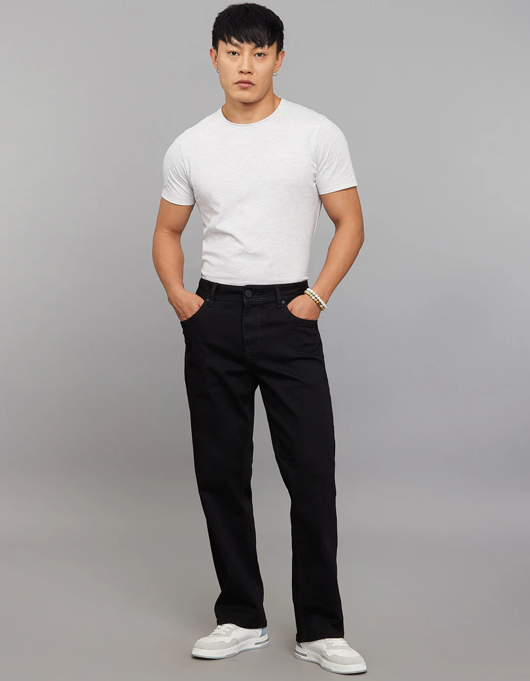Black Cropped Mid Rise, Comfort & Straight Fit Stretch Jeans - Image 2