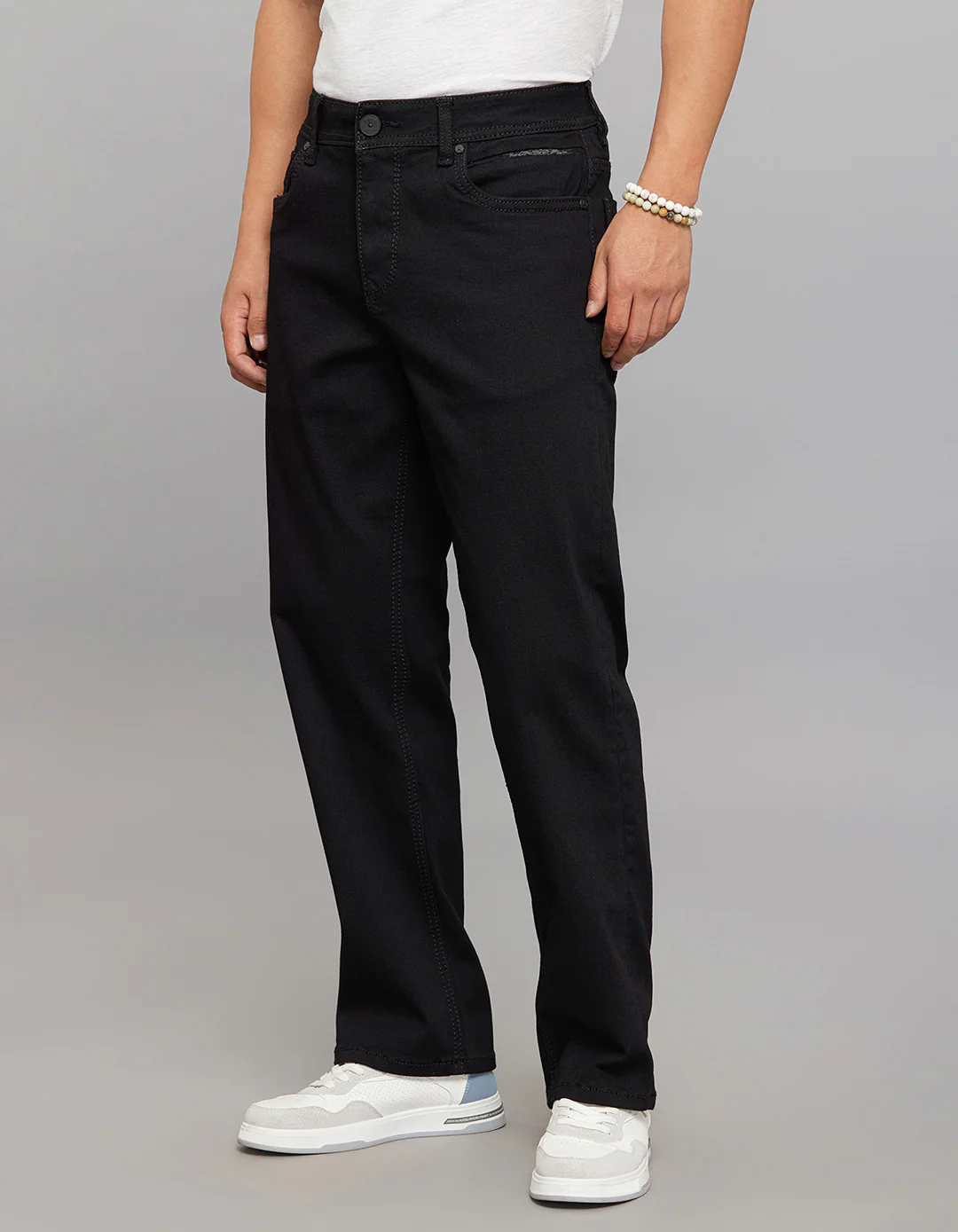 Black Cropped Mid Rise, Comfort & Straight Fit Stretch Jeans - Image 3