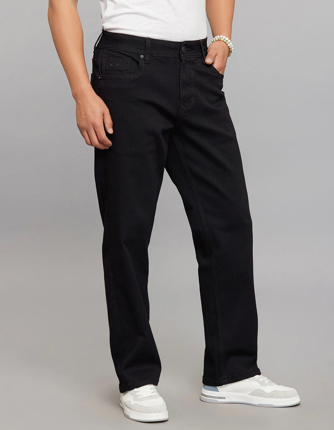 Black Cropped Mid Rise, Comfort & Straight Fit Stretch Jeans - Image 4