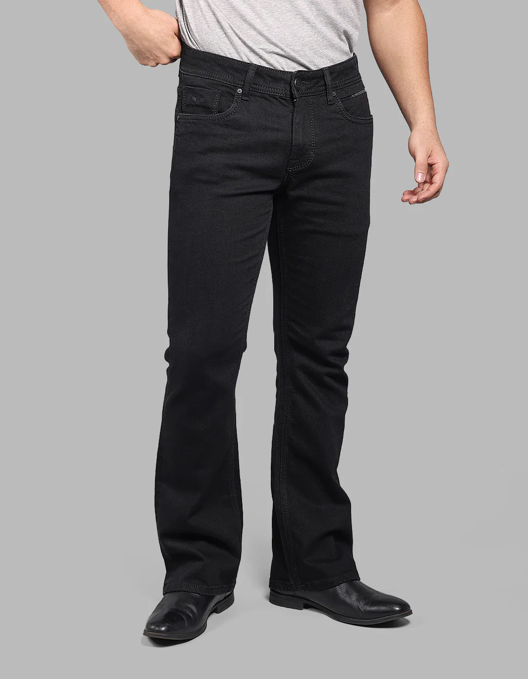 Black Mid Rise Cropped Length Loose Boot Leg Stretch Jeans - Image 2