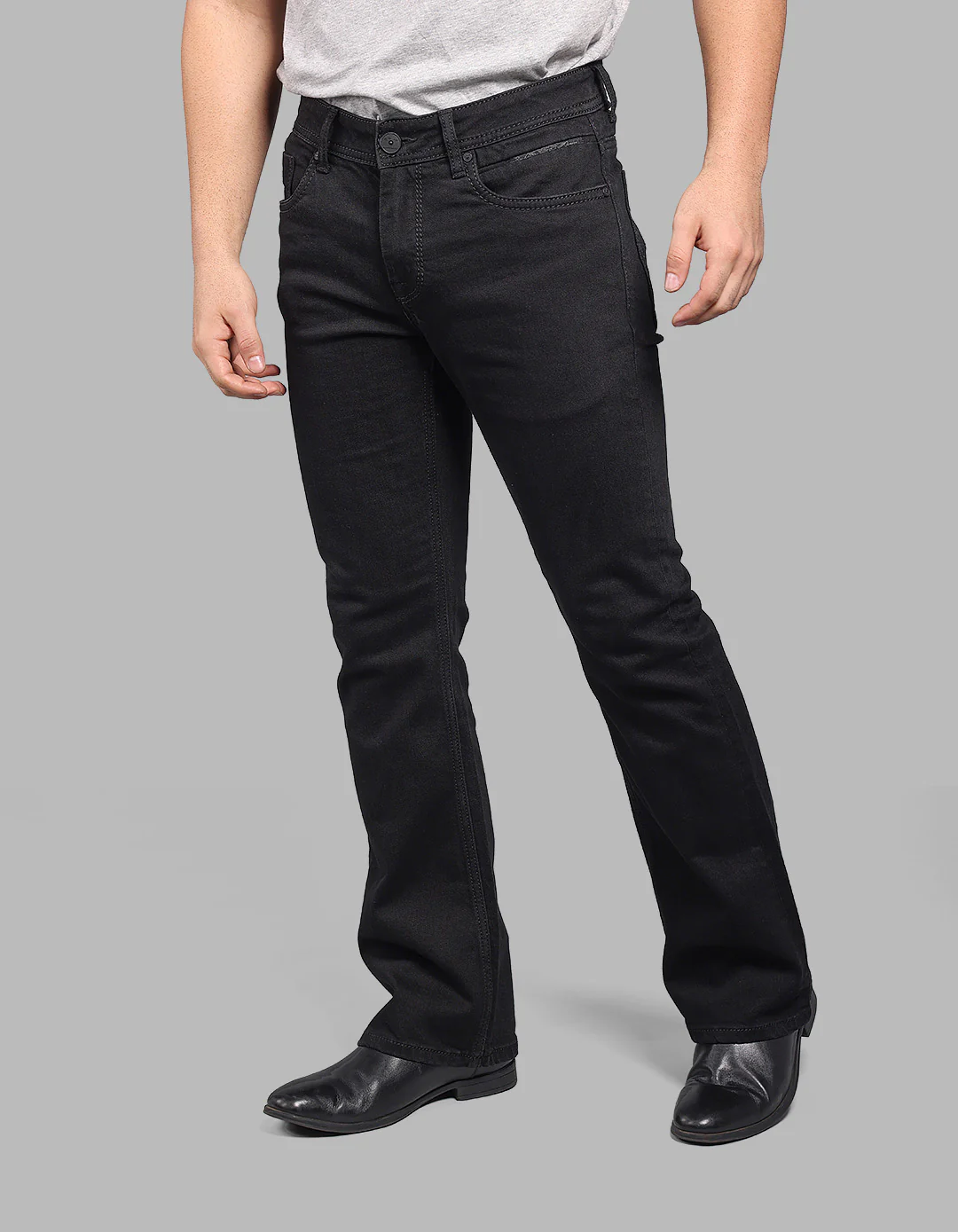Black Mid Rise Cropped Length Loose Boot Leg Stretch Jeans - Image 5