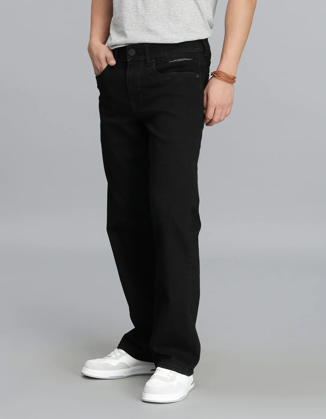 Black Mid Rise Loose Boot Leg Cropped Jeans - Image 3