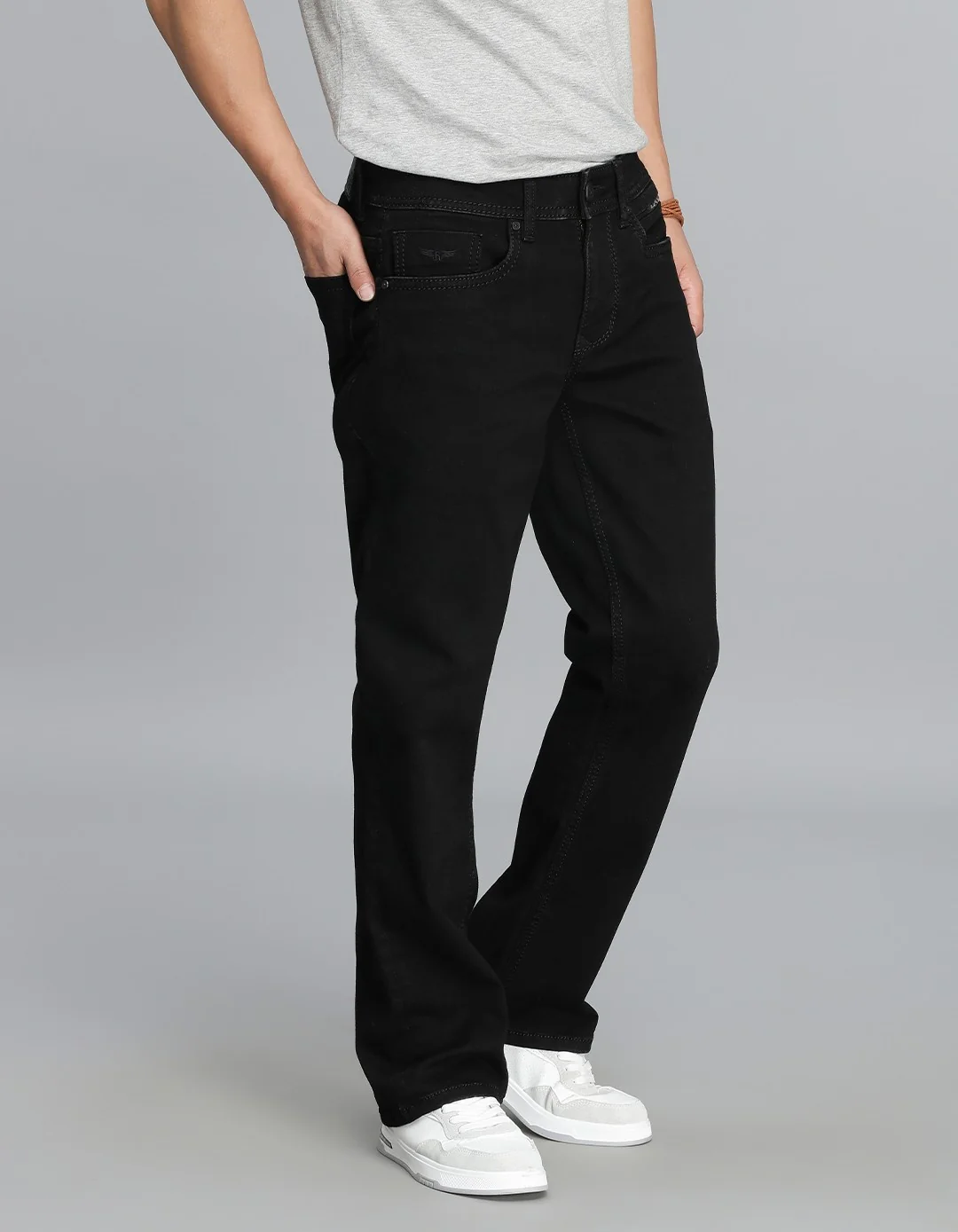 Black Mid Rise Loose Boot Leg Cropped Jeans - Image 4
