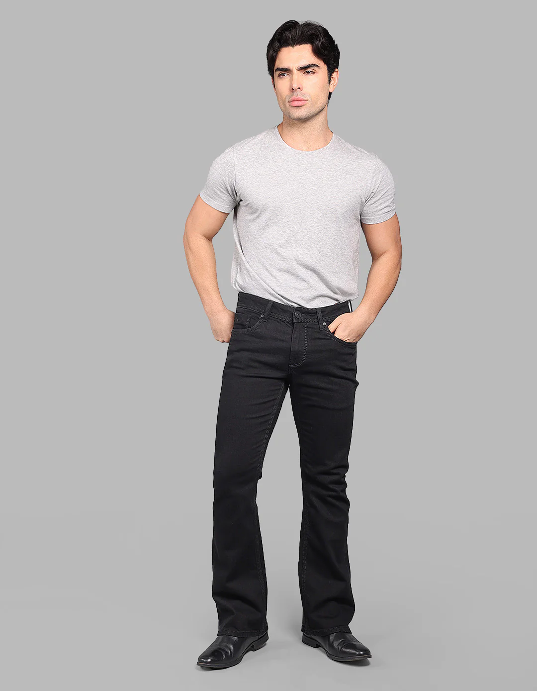 Black Mid Rise Loose Boot Leg Stretch Jeans - Image 3