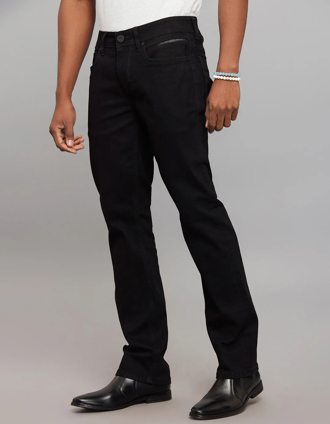 Black Mid Rise Loose Boot Leg Stretch Jeans - Image 3