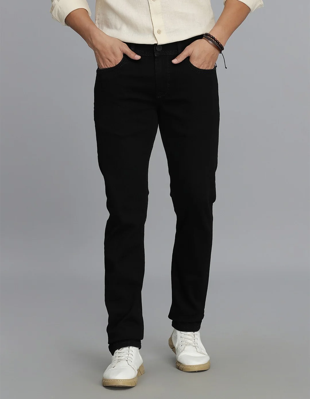 Black Mid-Rise Slim Straight Fit Jeans