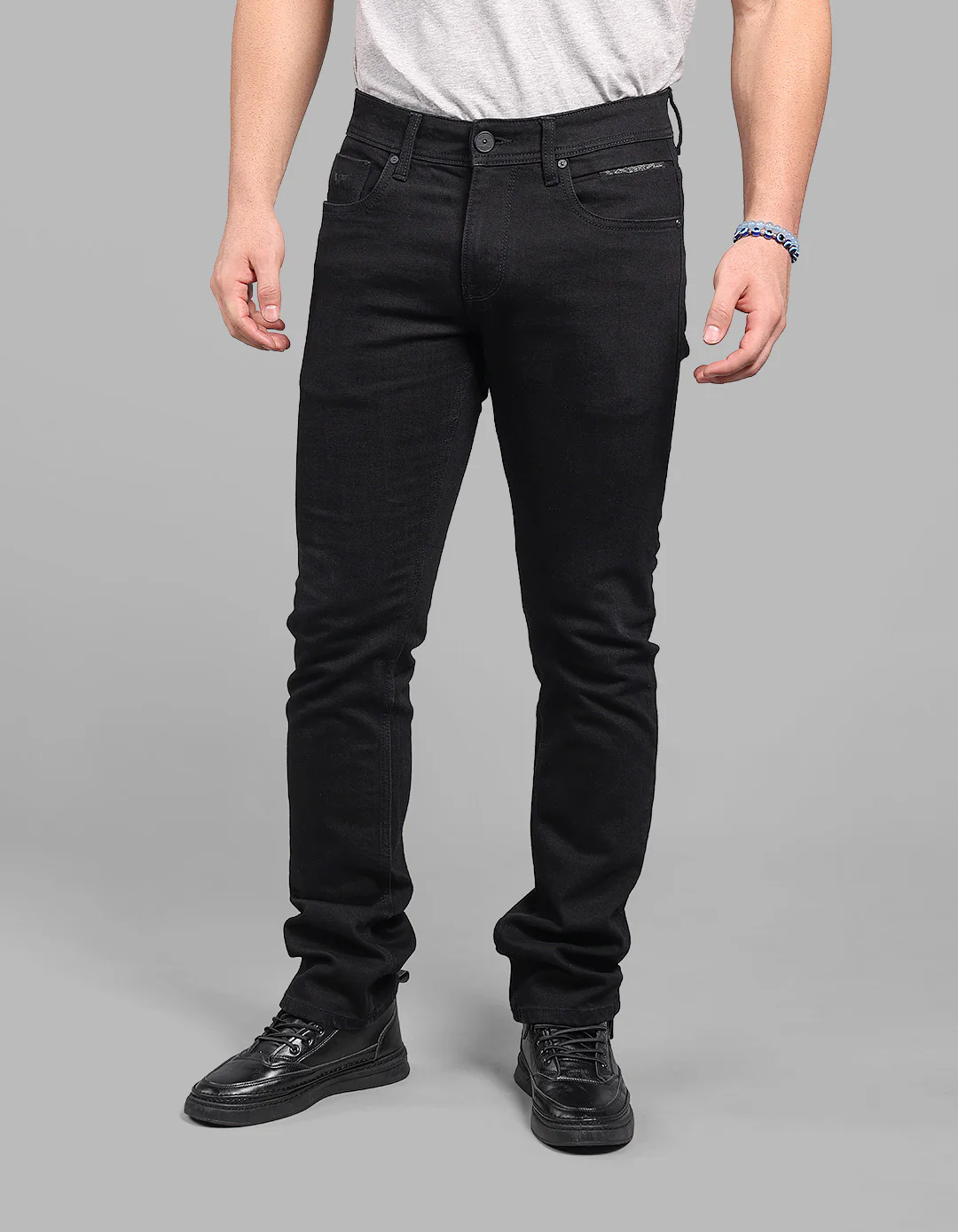 Black Mid-Rise Slim Straight Fit Stretch Jeans - Image 5