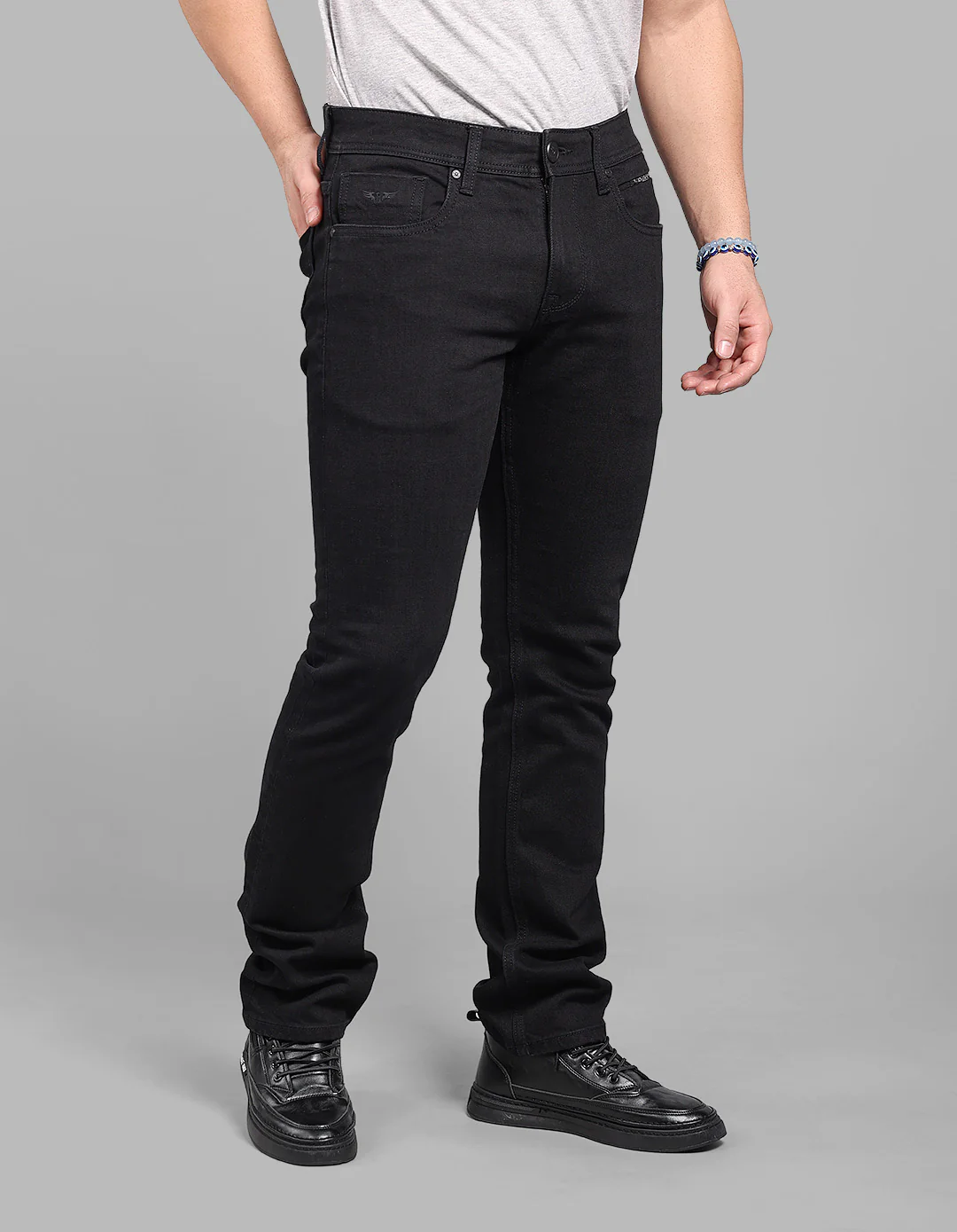 Black Mid-Rise Slim Straight Fit Stretch Jeans - Image 6