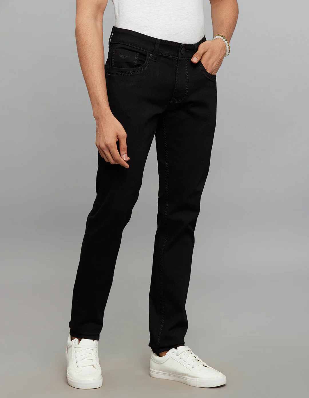 Black Mid-Rise Slim Straight Fit Stretch Jeans - Image 3