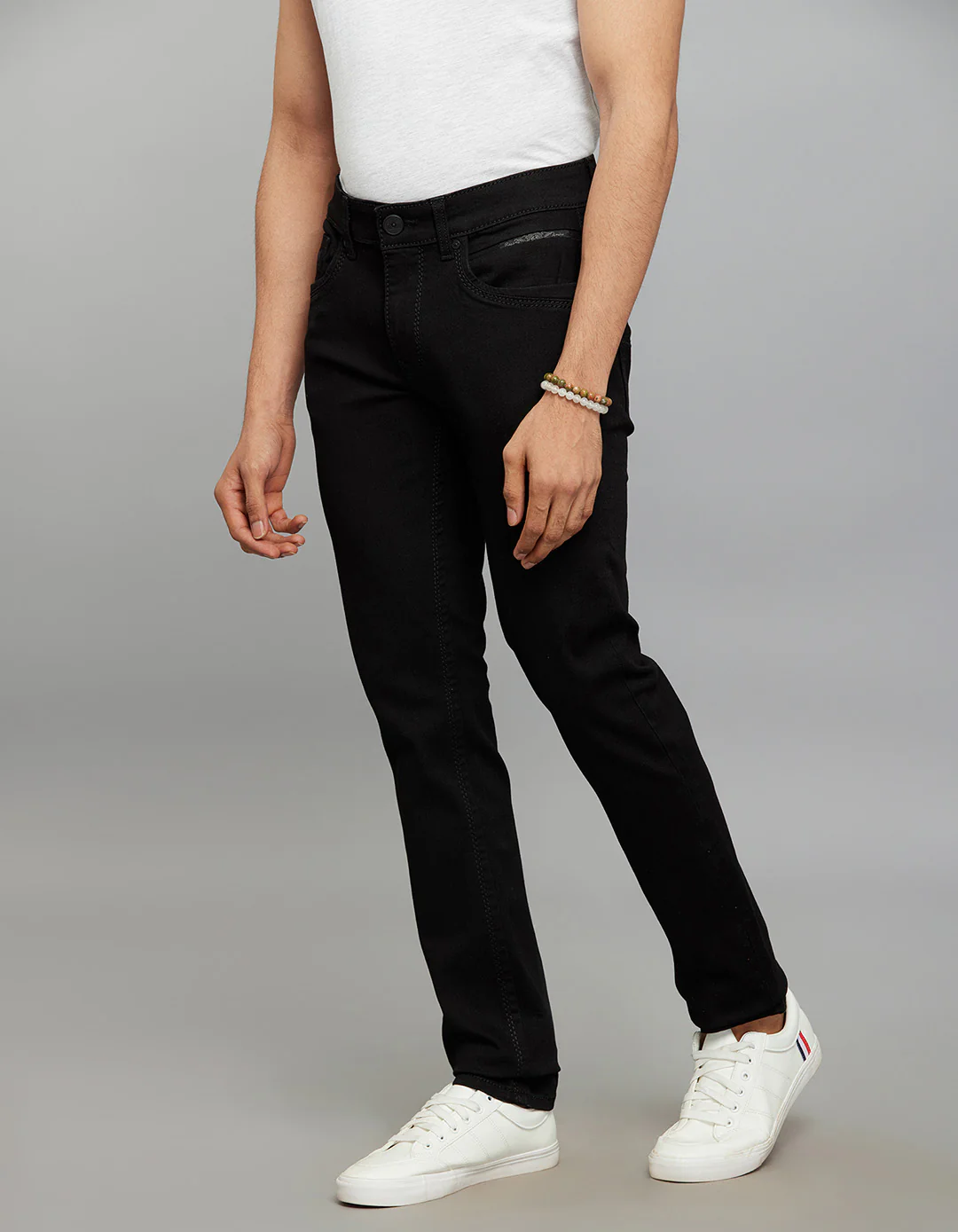 Black Mid-Rise Slim Straight Fit Stretch Jeans - Image 4