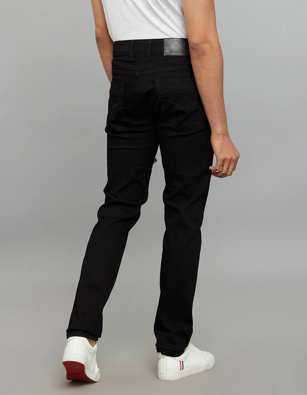 Black Mid-Rise Slim Straight Fit Stretch Jeans - Image 5