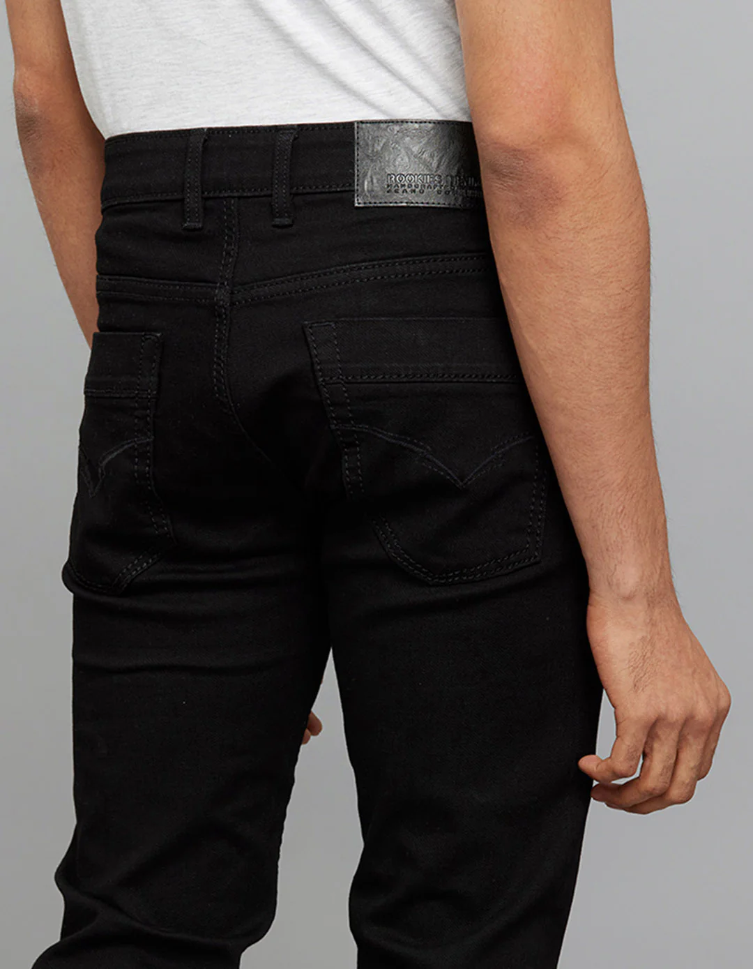 Black Mid-Rise Slim Straight Fit Stretch Jeans - Image 6
