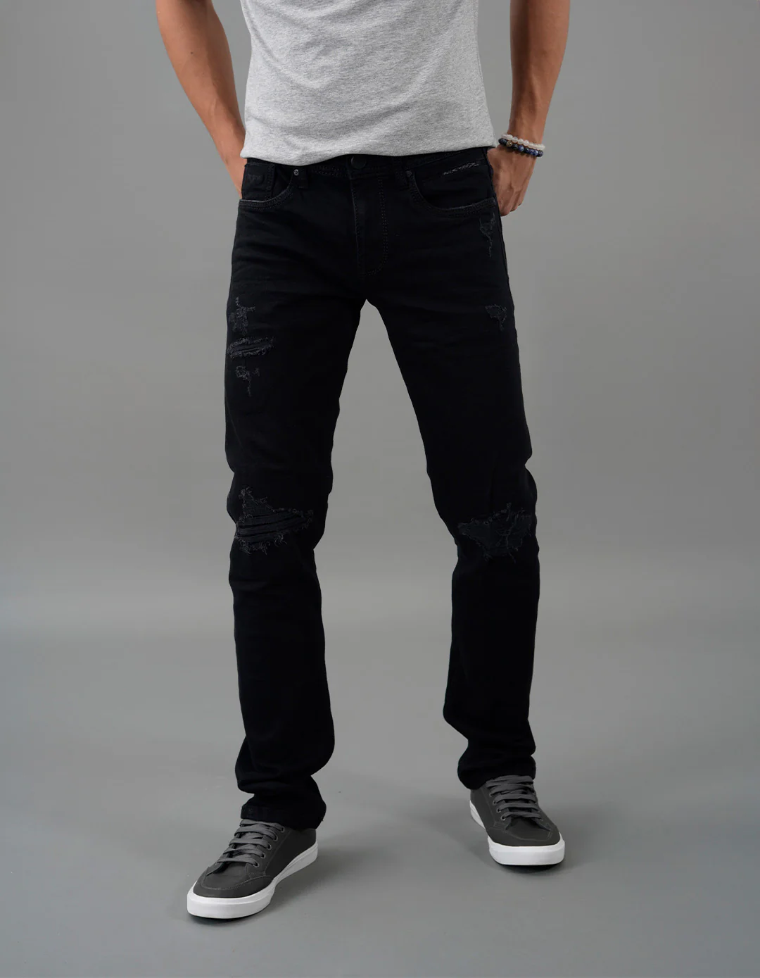 Black Mid-Rise Slim Straight Fit Jeans