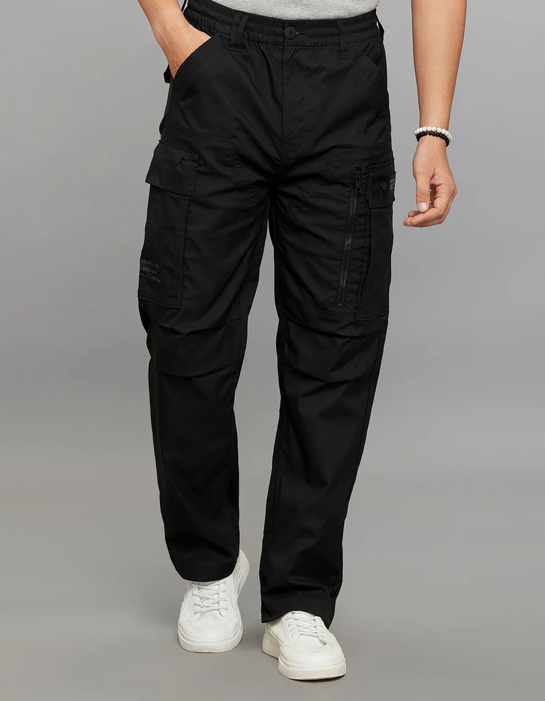 Black Comfort Straight Fit 100% Polyestor Cargo Pants - Image 4