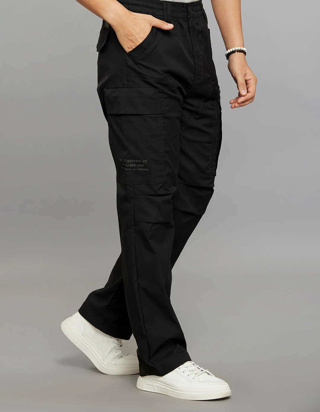 Black Comfort Straight Fit 100% Polyestor Cargo Pants - Image 5