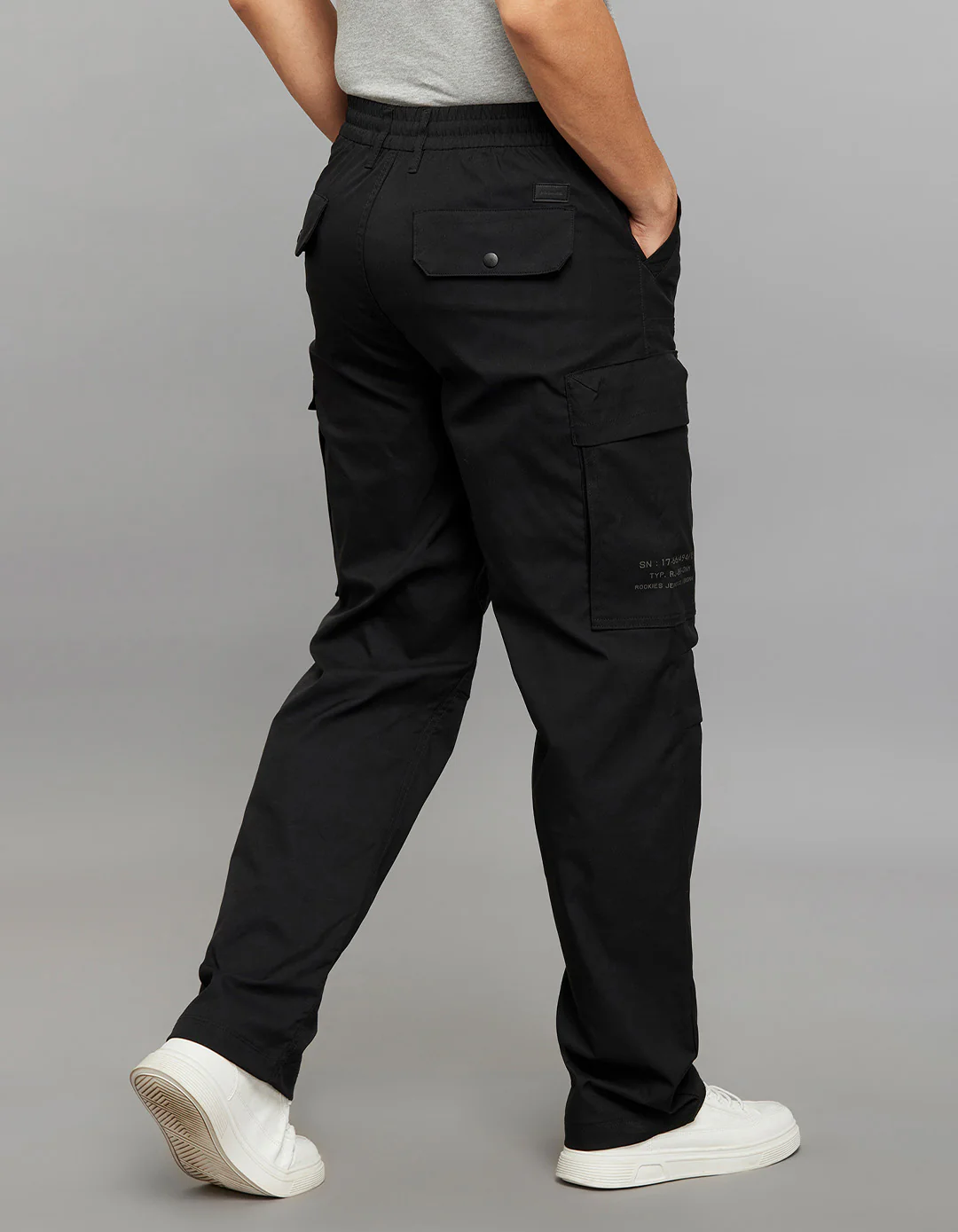 Black Comfort Straight Fit 100% Polyestor Cargo Pants - Image 7