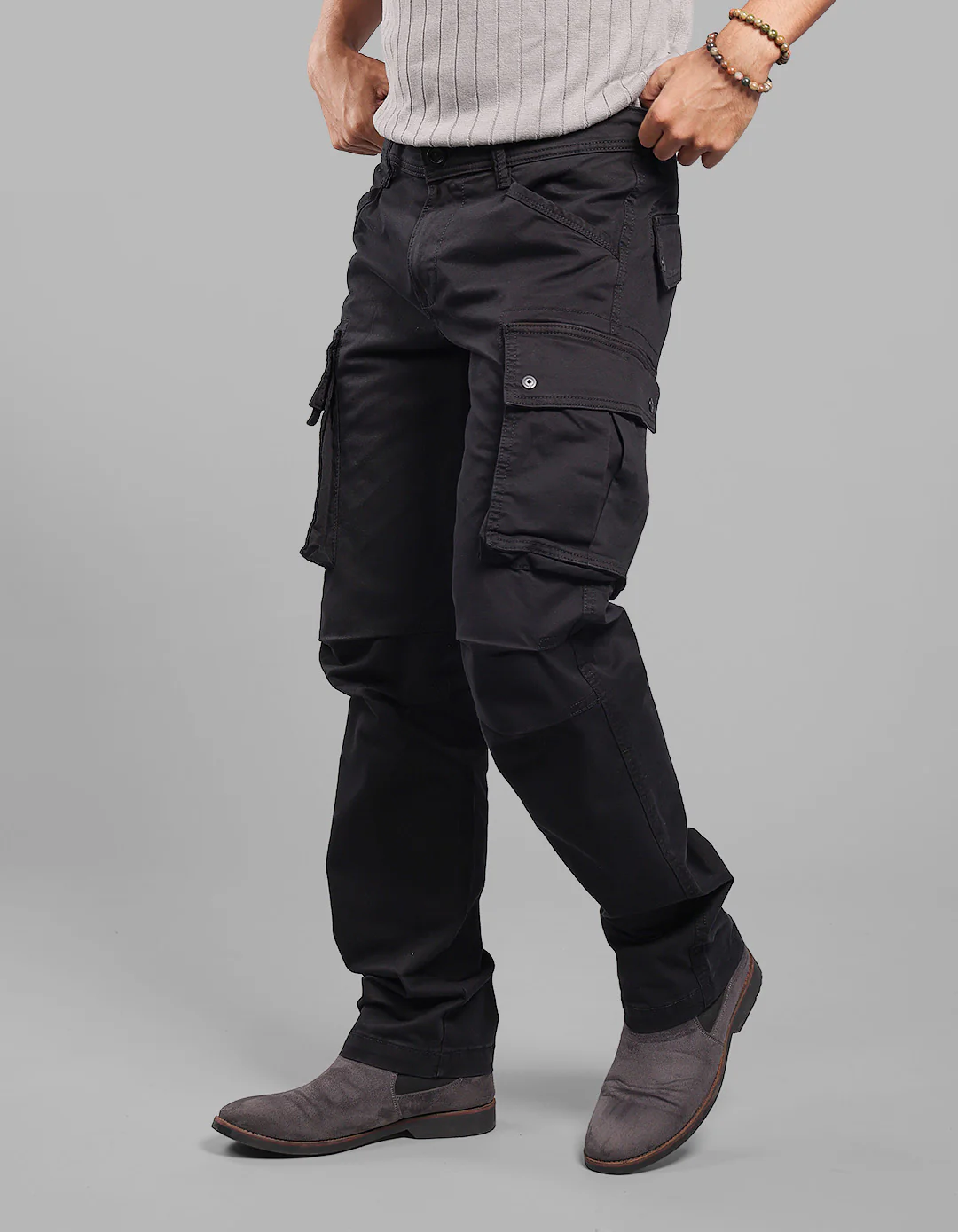 Black Comfort Straight Fit Stretch Cargo Pants - Image 4