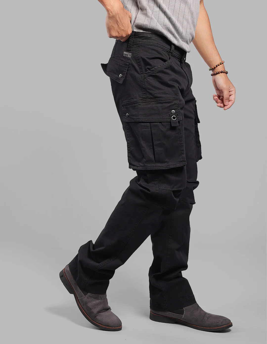 Black Comfort Straight Fit Stretch Cargo Pants - Image 5