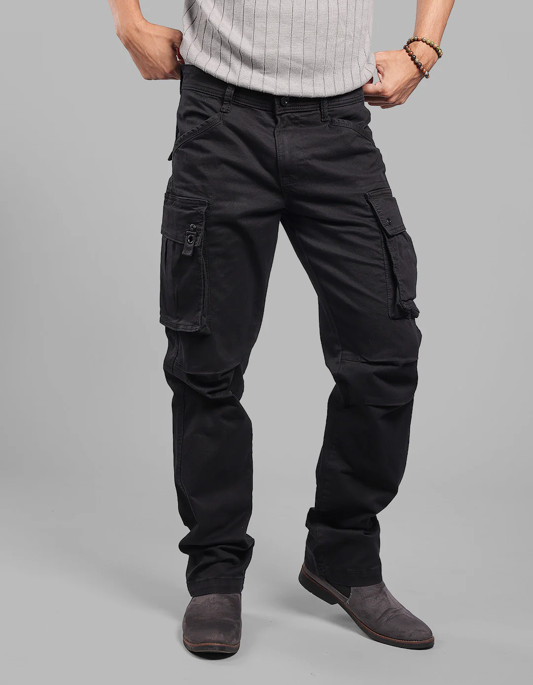 Black Comfort Straight Fit Stretch Cargo Pants - Image 6