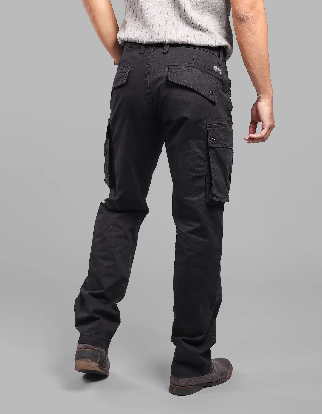 Black Comfort Straight Fit Stretch Cargo Pants - Image 7