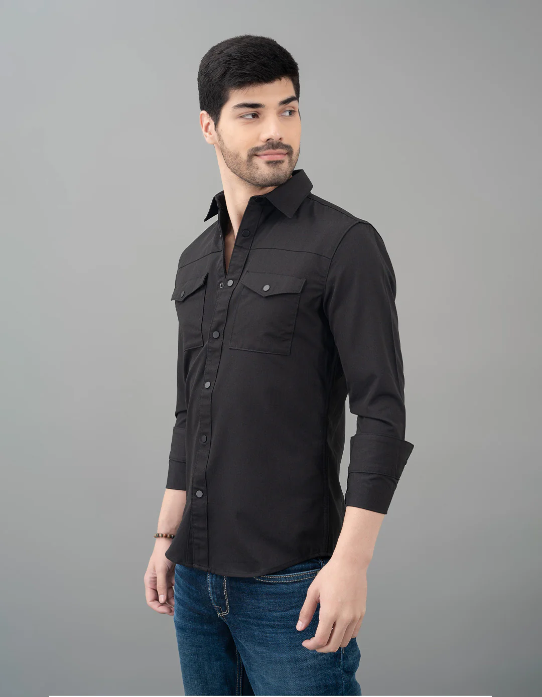 Black Full Sleeve Solid Shirt - Image 3