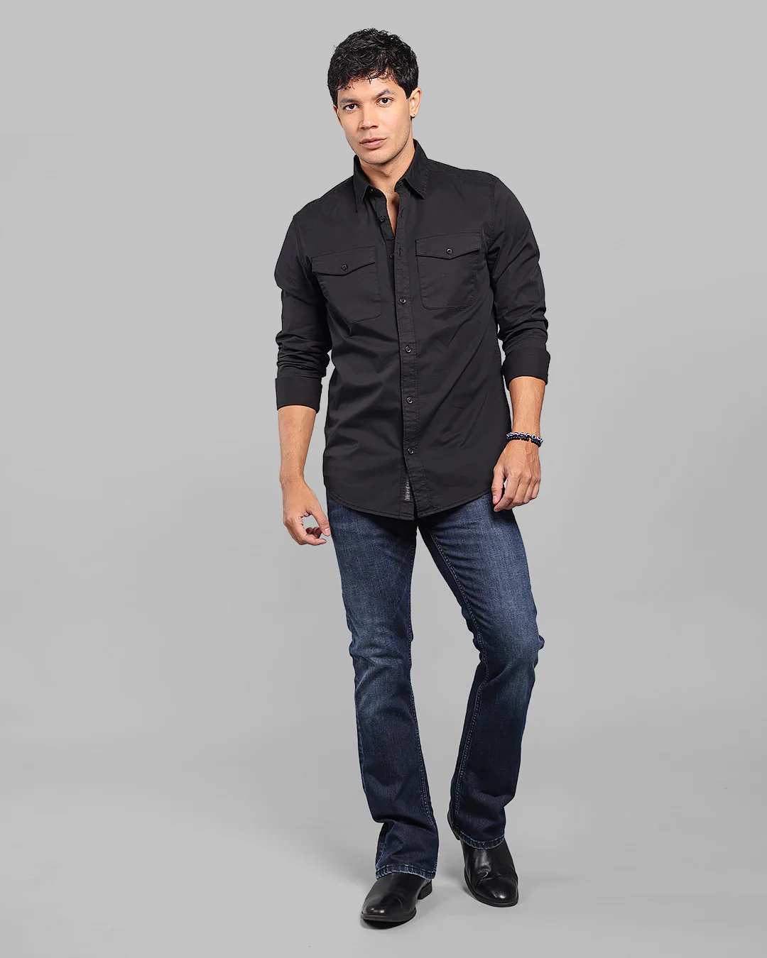 Black Full Sleeve Stretch Cargo Shirt - Image 2